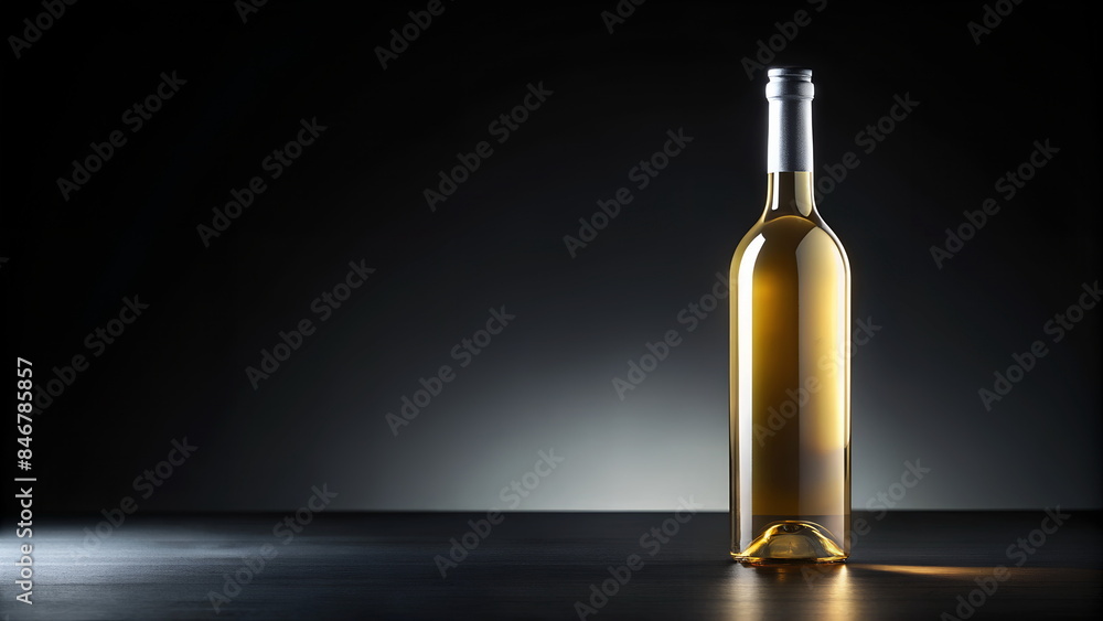 white wine bottle mockup on black background with copy space banner. white wine bottle mockup on black background with copy space banner.