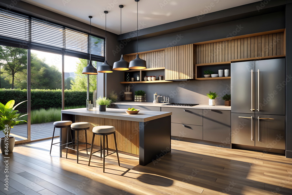 Obraz premium Modern litchen interior grey brown colors.