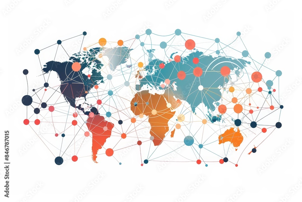 Obraz premium Modern Minimalist Global Network Illustration with Interconnected Dots and Lines for Connectivity Concept