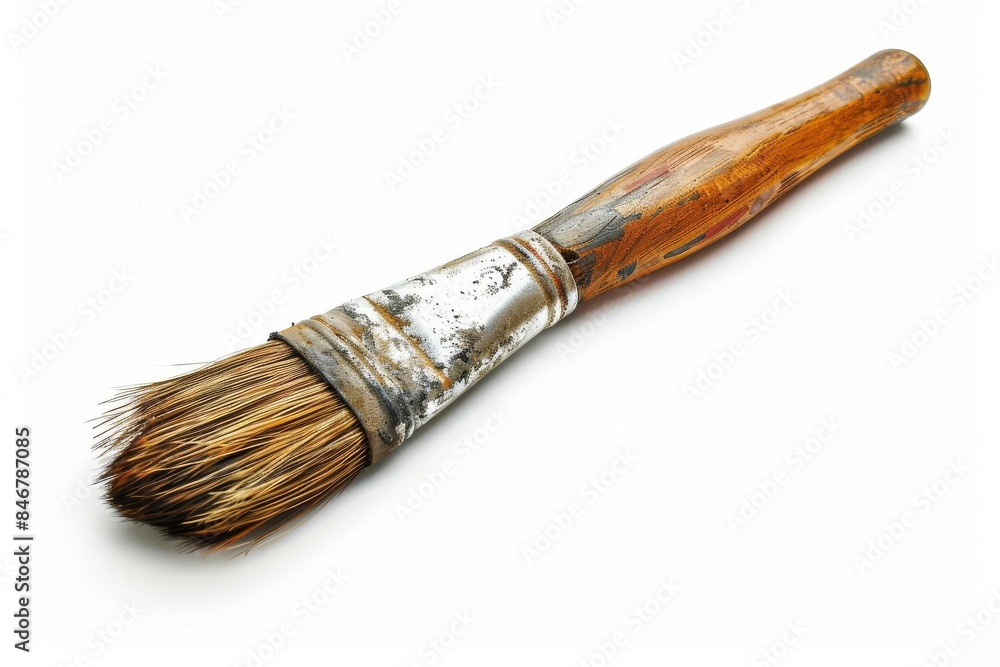 Highresolution image of a finetipped paintbrush with detailed bristles isolated on a solid white background, perfect for art supplies and creative tools Highresolution image of a finetipped paintbrush with detailed bristles isolated on a solid white background, perfect for art supplies and creative tools