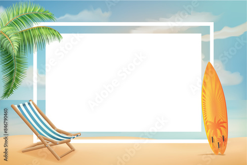 summer poster with sea beach and sunny sky vector illustration