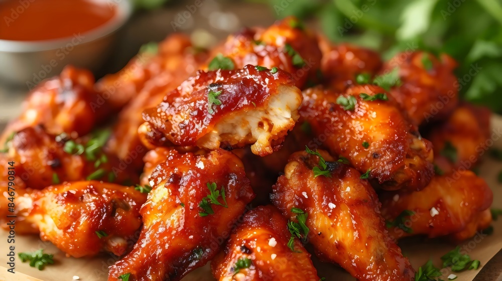 A plate of chicken wings with a side of parsley A plate of chicken wings with a side of parsley