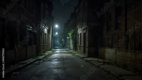 Fototapeta Naklejka Na Ścianę i Meble -  In the dead of night, the abandoned street becomes a stage for unseen horrors lurking in the shadows ai_generated