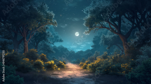 Watercolor illustration that depicts a nocturna  watercolor night forest illustration background