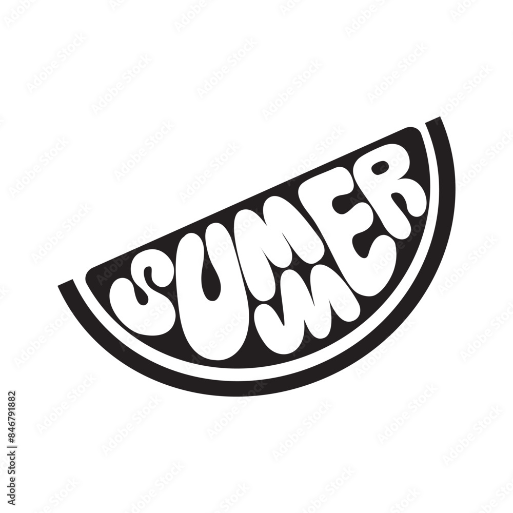 summer lettering in watermelon slice, black shape design on white background, design element for logo, sticker,print,cut,decoration summer lettering in watermelon slice, black shape design on white background, design element for logo, sticker,print,cut,decoration