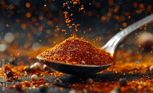 Fototapeta Naklejka Na Ścianę i Meble -  Red spices falling from a bowl