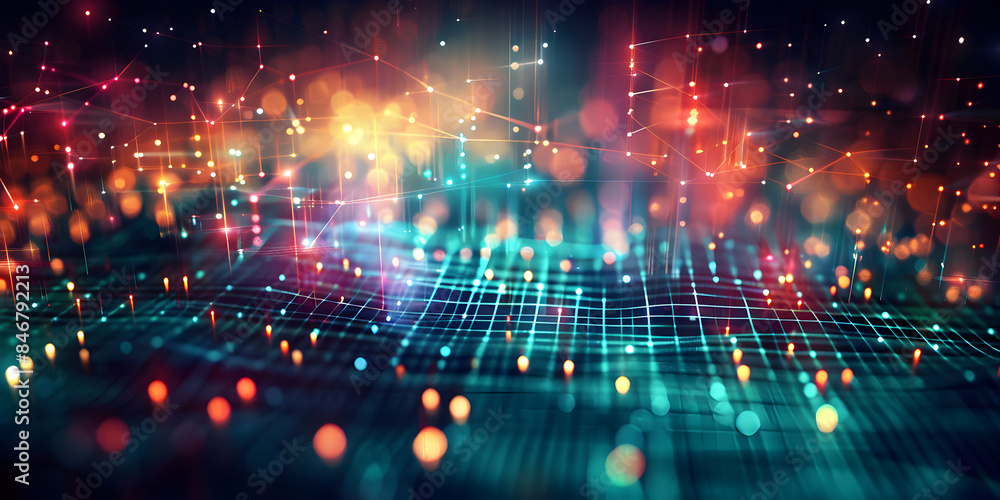 Obraz premium Abstract 3d digital background, lines, perspective, speed, for tech, data, audio, graphics