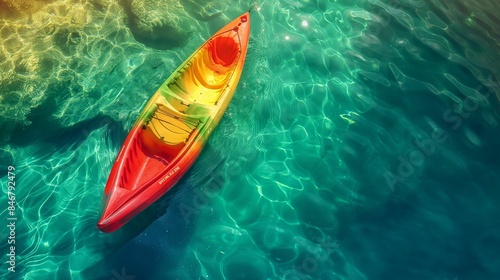Colorful kayak floating on clear turquoise water.