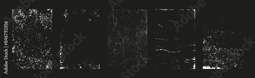 Trendy retro paper texture overlay with uneven, worn edges. Ragged pattern for poster, cover, photography, fashion design. Vector grainy scratches.