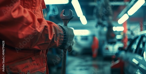 The mechanic holding wrench photo