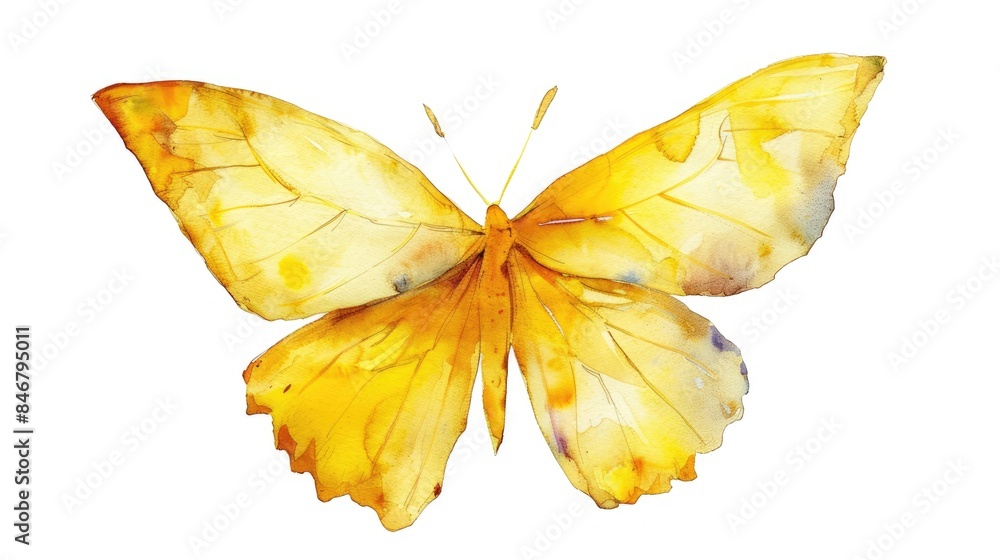 Fototapeta premium Yellow Butterfly in Watercolor on White Background