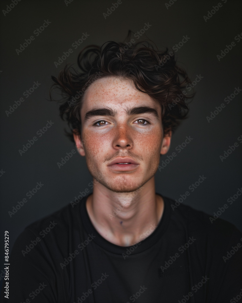 Portrait of Young Man with Freckles and Curly Hair Portrait of Young Man with Freckles and Curly Hair