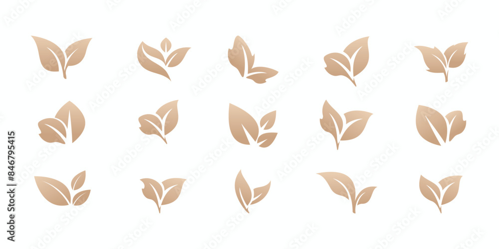 Fototapeta premium Mega icons collection, leaf design concept with golden gradient.