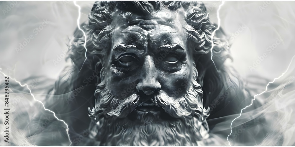 Zeus The Mighty Greek God of Thunder and Lightning. Concept Greek