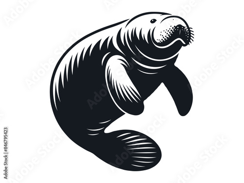 Canvas Print cute manatee silhouette vector illustration