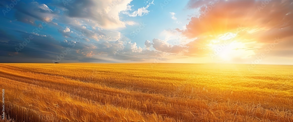 A sunset over a golden field of wheat A sunset over a golden field of wheat