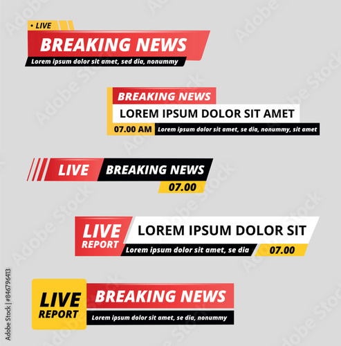 Breaking news set banner isolated. Vector stock