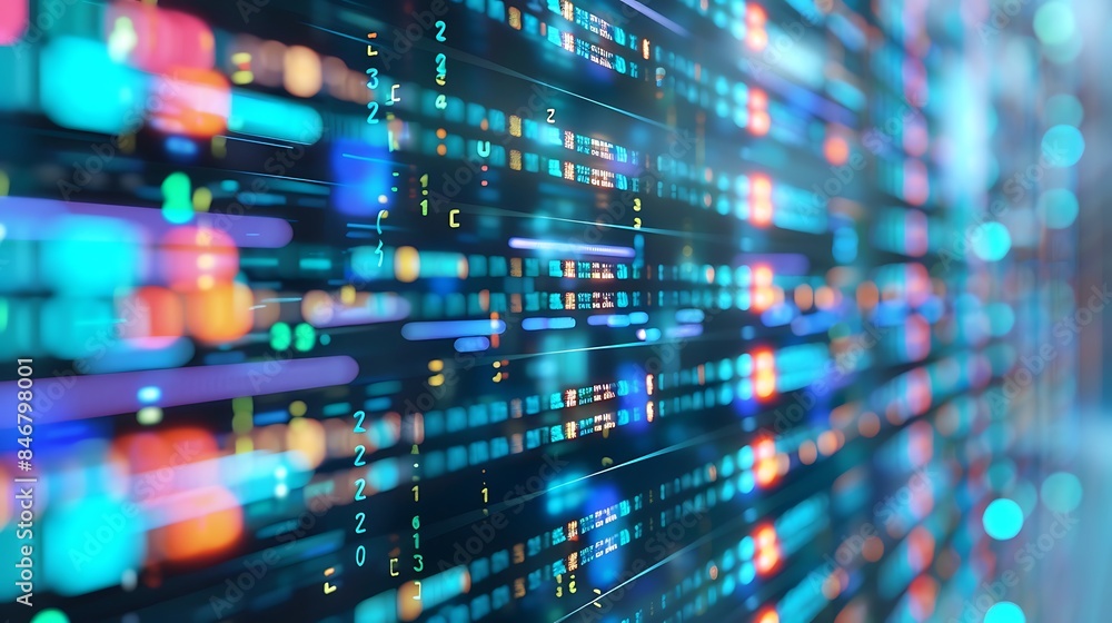 Abstract digital data visualization. Futuristic technology background with colorful data lines and matrix coding. High tech concept. Abstract digital data visualization. Futuristic technology background with colorful data lines and matrix coding. High tech concept.