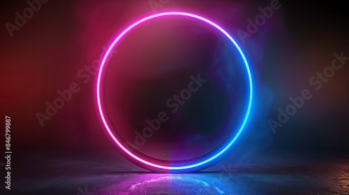 3d neon glowing magic circle isolated on black background. Generative AI © sableng jago