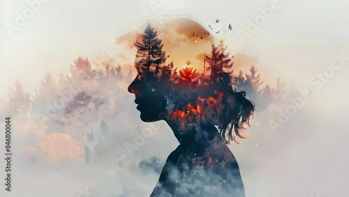 Video of woman head in the sunshine. Happiness, joy, thinking positive, having good thoughts in mind. Mental health concept.