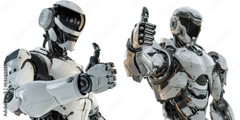 humanoid robot giving thumbs up isolated on a transparent background humanoid robot giving thumbs up isolated on a transparent background