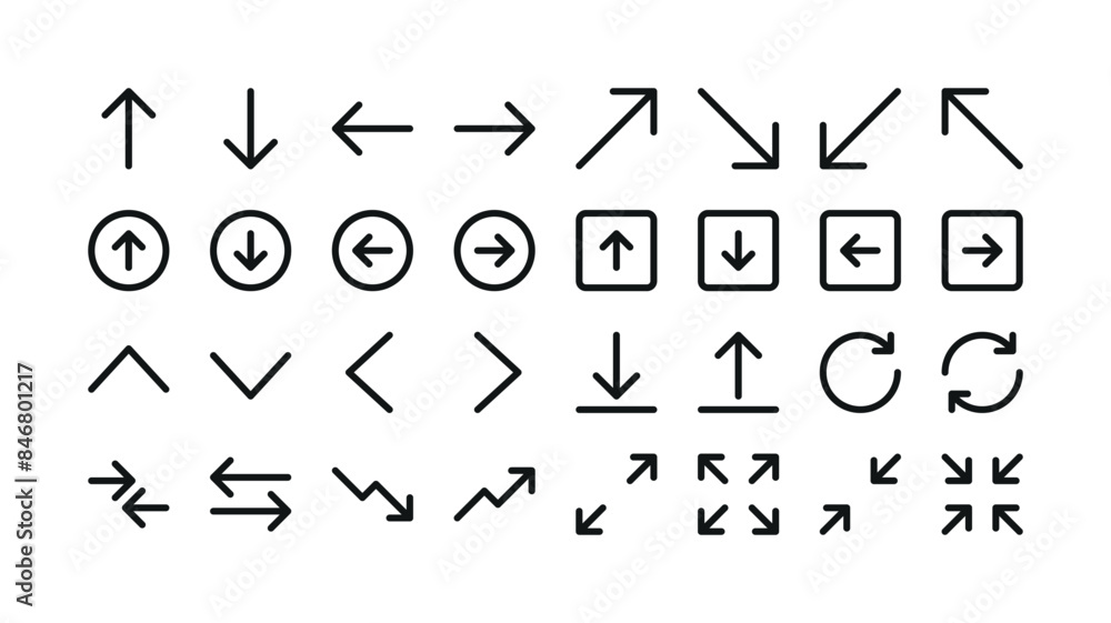 Arrows UI isolated icons set. Set of line vector icon with editable stroke Arrows UI isolated icons set. Set of line vector icon with editable stroke