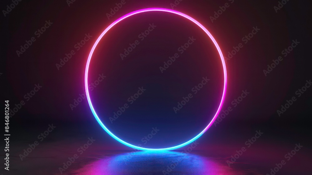 3d neon glowing magic circle isolated on black background. Generative AI 3d neon glowing magic circle isolated on black background. Generative AI