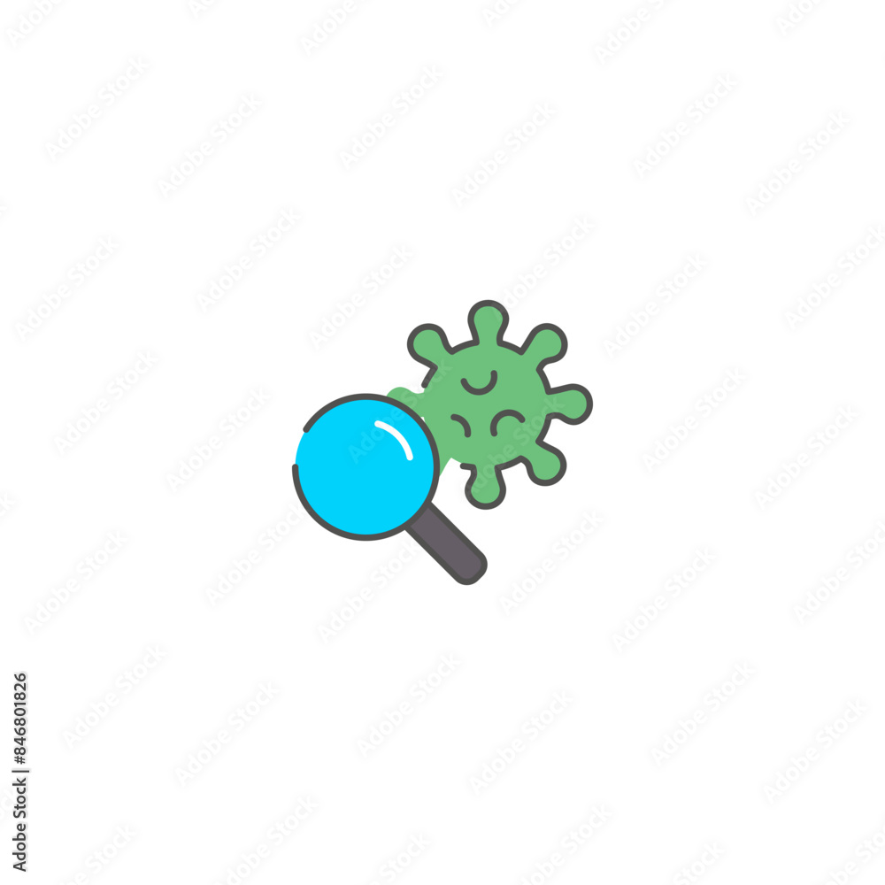 Fototapeta premium Detect viruses with a magnifying glass, Simple Vector Color Line Icons, Illustration.