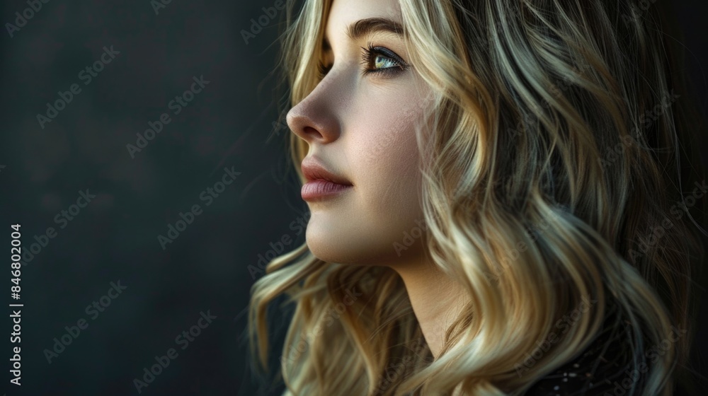 A portrait of a beautiful woman with blonde hair and a perfect face A portrait of a beautiful woman with blonde hair and a perfect face