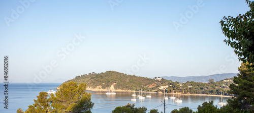 Sailboats at Koukounaries Beach Skiathos Island Greece photo