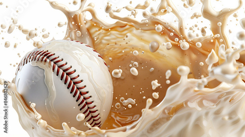 Baseball Boy made of Milk Splashing, 3D Illustration with Clipping Path
