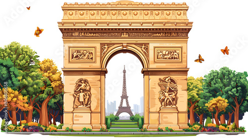 arc de triomphe png sticker, paris famous landmark image on isolated on white background, pop-art, png photo