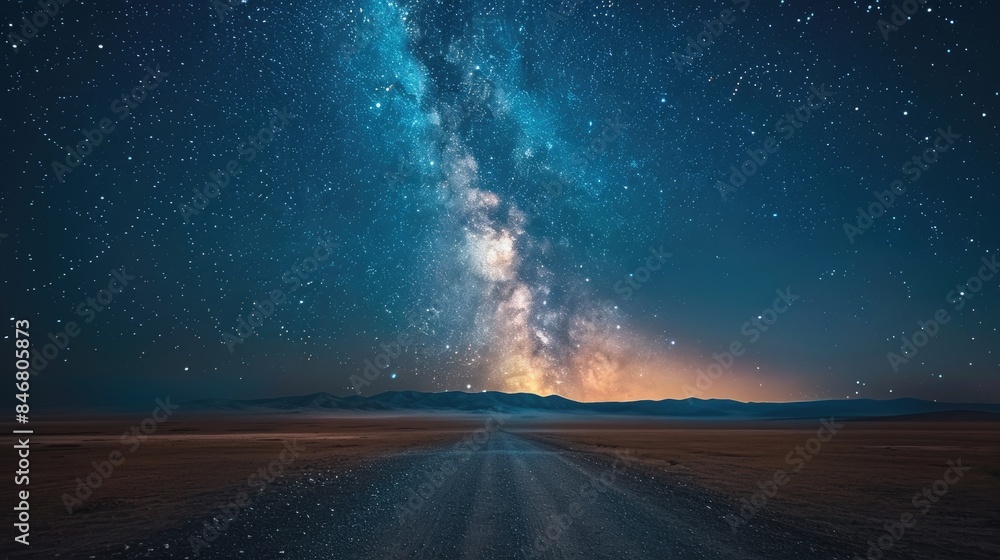 © NDmCX-Nic - A dirt road leads into the distance under a vast night sky, illuminated by the Milky Way and countless stars.