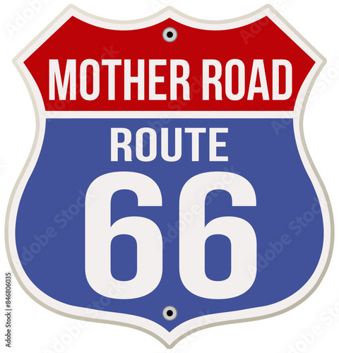 Mother Road Route Sign. Retro style vector illustration