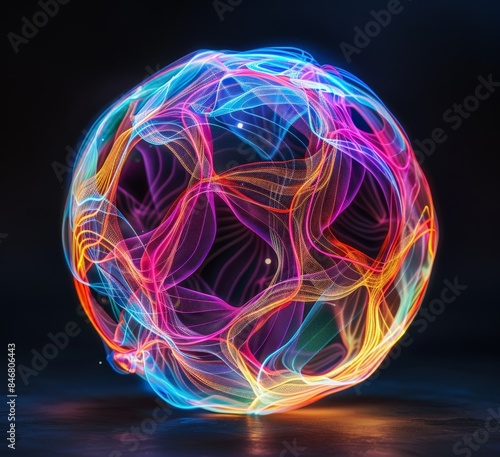 A mesmerizing light ball display against a dark background.