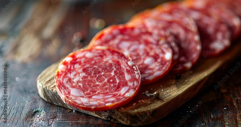 Sliced Salami on Wooden Cutting Board Sliced Salami on Wooden Cutting Board