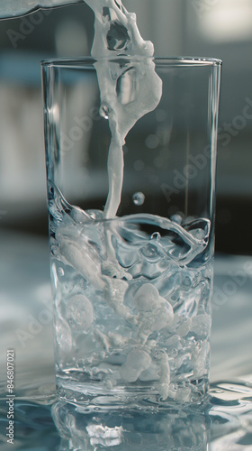 Pouring milk from a transparent glass into the transparent glass