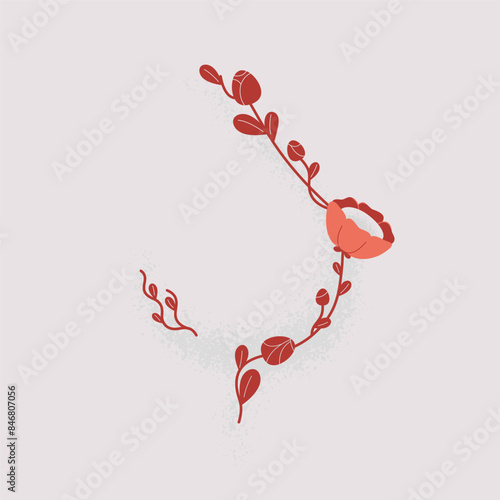 Floral frame of woman's breast. Good female health and hormonal function. Health care and prevention concept of oncology illness. vector illustration