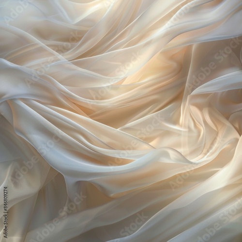 A beautifully soft-focused photograph capturing the delicate and ethereal quality of silk drapes flowing in gentle waves. The interplay of light and shadow enhances the silk's luxurious texture,  © Rose on Lens