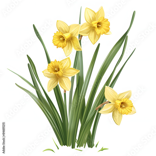daffodil flowers in a meadow in the austrian national park kalkalpen isolated on white background, png © Anton