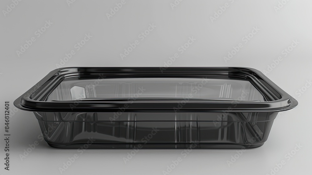 A mockup of black a plastic food packaging tray with a clear plastic cover. Packaging template mockup A mockup of black a plastic food packaging tray with a clear plastic cover. Packaging template mockup