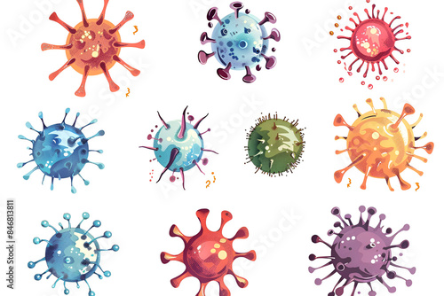 Colorful Virus and Bacteria Cartoon Illustrations photo