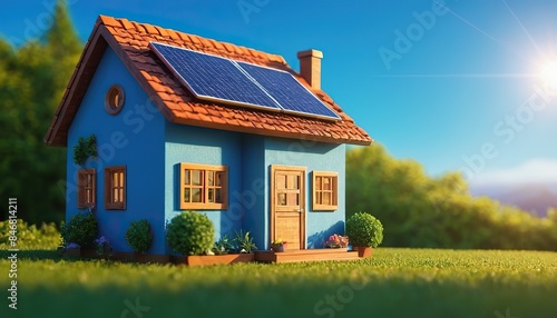 Wallpaper Mural A blue house with solar panels on the roofHouse with solar panel roof for alternative ecofriendly Torontodigital.ca