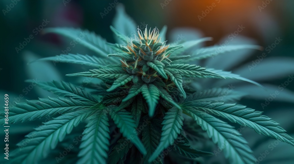 A close up of a marijuana plant with a green stem and leaves A close up of a marijuana plant with a green stem and leaves
