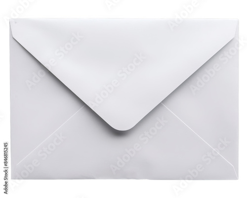 A blank white envelope isolated on a white background, transparent background. The envelope is closed and ready for mailing.