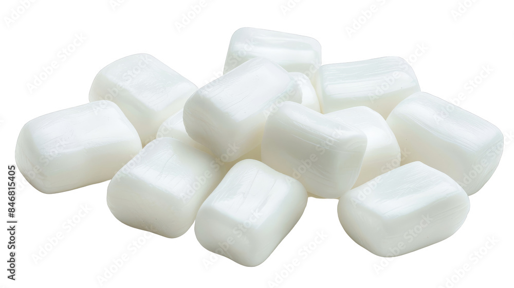 A close-up shot of a pile of white marshmallows, isolated on a white background, transparent background. A close-up shot of a pile of white marshmallows, isolated on a white background, transparent background.