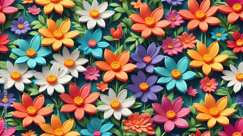 Generative AI. Blooming with vibrant hues against a lush green backdrop, nature's palette comes alive with these colorful flowers. Generative AI. Blooming with vibrant hues against a lush green backdrop, nature's palette comes alive with these colorful flowers.