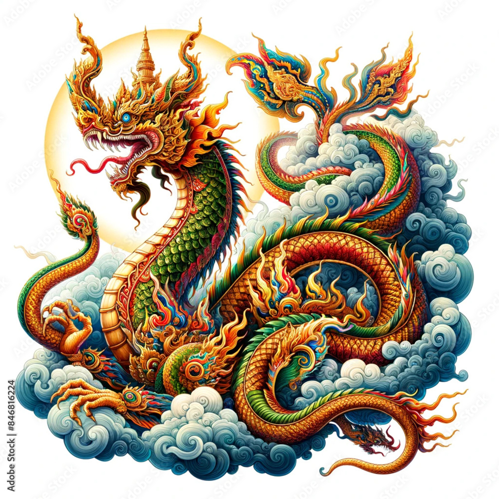Fototapeta premium Heavenly Naga: Exquisite Thai Art