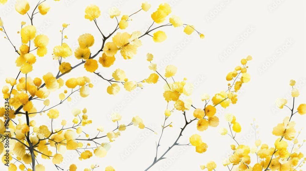 Lovely design of mimosa flowers on a white backdrop Lovely design of mimosa flowers on a white backdrop