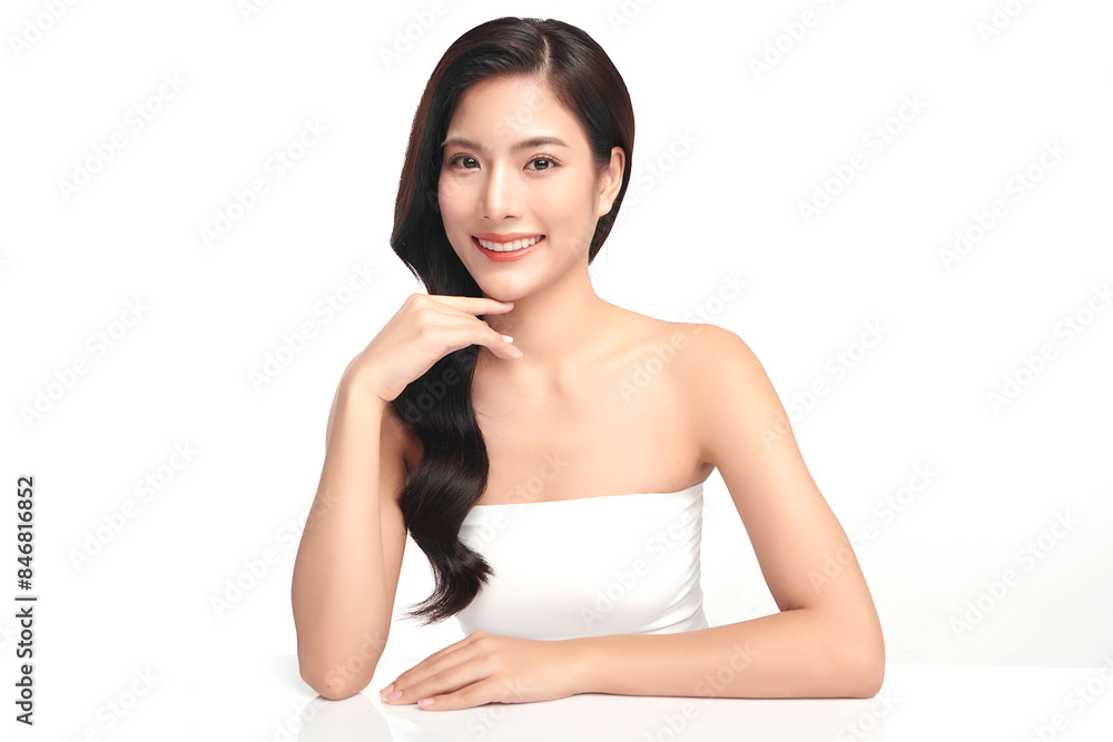 Beautiful young asian woman with clean fresh skin on white background, Face care, Facial treatment, Cosmetology, beauty and spa, Asian women portrait. Beautiful young asian woman with clean fresh skin on white background, Face care, Facial treatment, Cosmetology, beauty and spa, Asian women portrait.